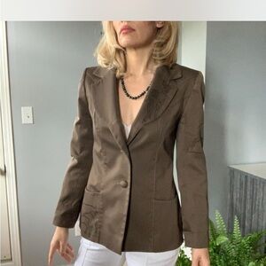 Mushroom Brown tailored Women's Wildfox Blazer with Fawn print size Small